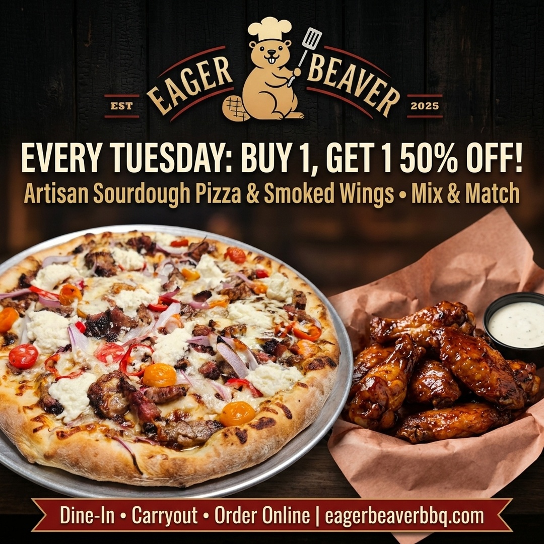 Tuesday Special - BOGO 50% Off 16-inch Sourdough Pizzas and Oak-Smoked Wings